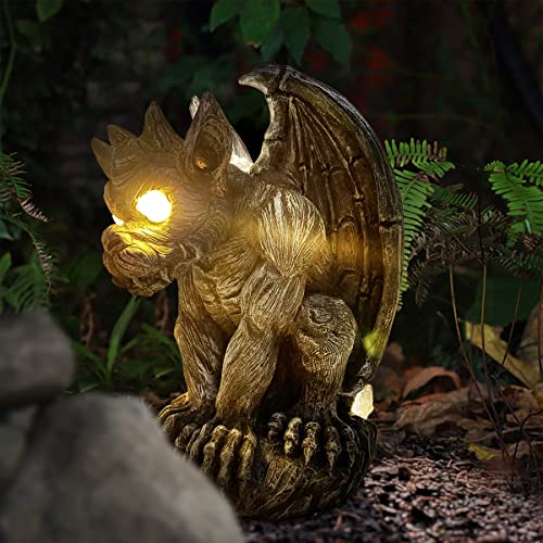 MIBUNG Large Winged Gargoyle Statue with Solar Lights Outdoor Decor, Sitting Gargoyle Monster Dragon Garden Guardian Gothic Creep Scary Sculpture, Patio Yard Lawn Decorations, Valentine's Day Gift - Image 4