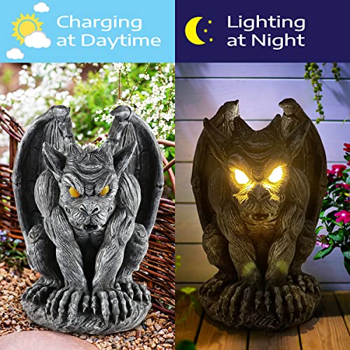 MIBUNG Large Winged Gargoyle Statue with Solar Lights Outdoor Decor, Sitting Gargoyle Monster Dragon Garden Guardian Gothic Creep Scary Sculpture, Patio Yard Lawn Decorations, Valentine's Day Gift - Image 2
