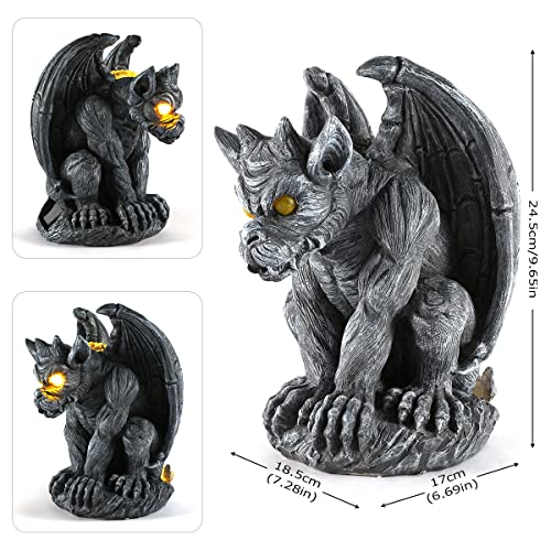 MIBUNG Large Winged Gargoyle Statue with Solar Lights Outdoor Decor, Sitting Gargoyle Monster Dragon Garden Guardian Gothic Creep Scary Sculpture, Patio Yard Lawn Decorations, Valentine's Day Gift - Image 3