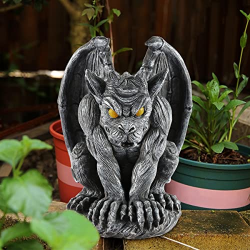 MIBUNG Large Winged Gargoyle Statue with Solar Lights Outdoor Decor, Sitting Gargoyle Monster Dragon Garden Guardian Gothic Creep Scary Sculpture, Patio Yard Lawn Decorations, Valentine's Day Gift - Image 5