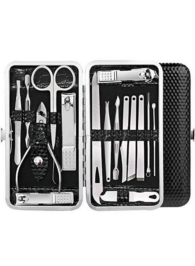 TWIREY Manicure Pedicure 16 Tools Set Nail Clippers Stainless Steel Professional Nail Scissors Grooming Kits, Nail Tools with Leather Case - Image 1