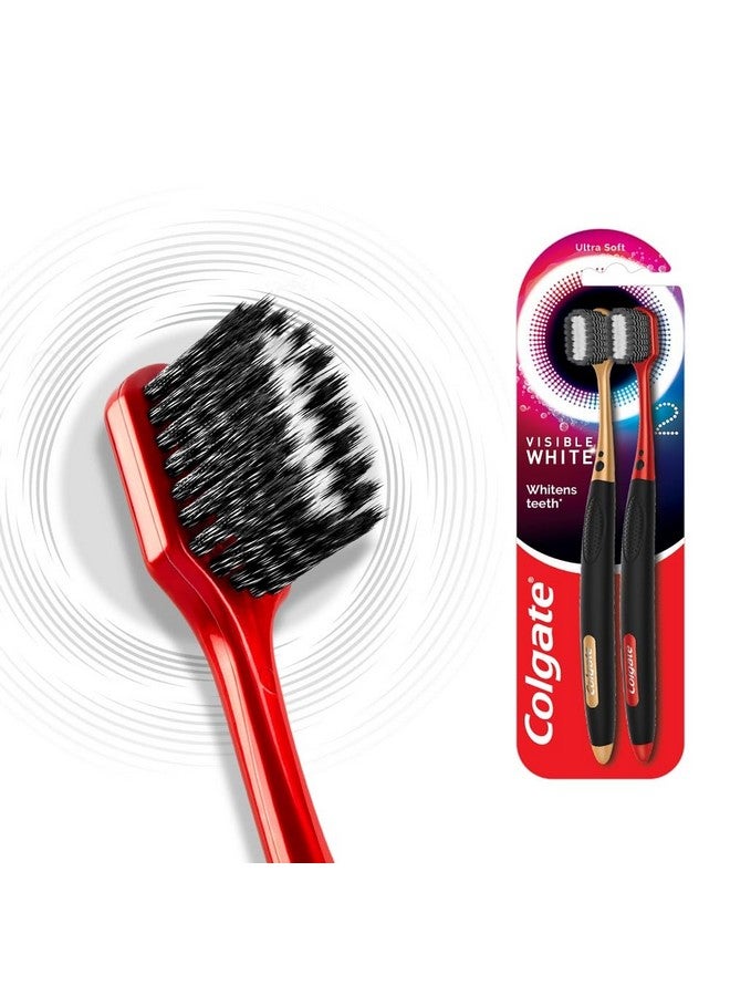 كولجيت فرشاة الأسنان اليدوية Visible White O2 2 قطعة فرشاة أسنان فائقة النعومة للبالغين تساعد على منع مشاكل رائحة الفم الكريهة وتسوس الأسنان والمينا واللثة. - Image 1