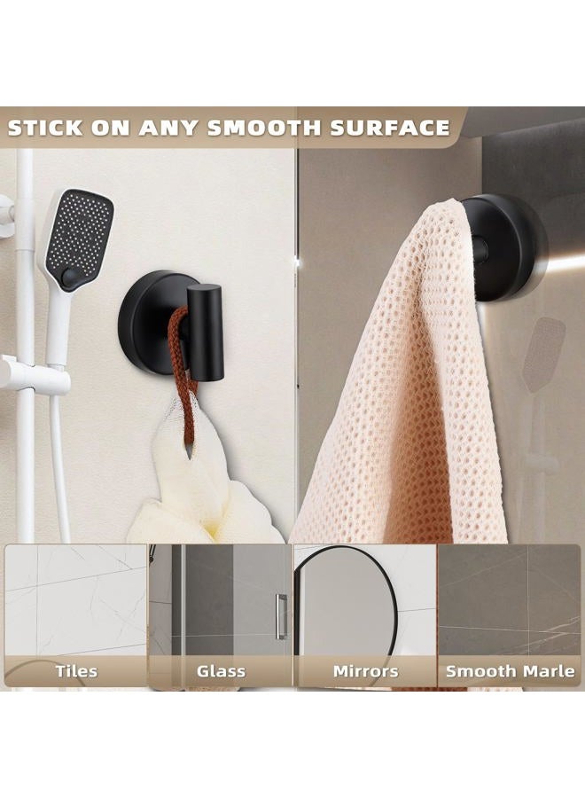 Fenas Suction Cup Hooks for Shower - Bathroom Reusable Hooks for Towels, Robes & Loofah - No-Drill Mounting on Kitchen, Walls, Metal, Glass, Mirrors, Tile & Smooth Non-Porous Surfaces Matte Black 4 Pack - Image 2