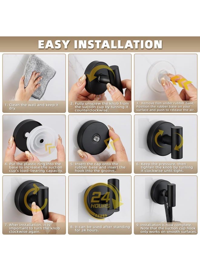 Fenas Suction Cup Hooks for Shower - Bathroom Reusable Hooks for Towels, Robes & Loofah - No-Drill Mounting on Kitchen, Walls, Metal, Glass, Mirrors, Tile & Smooth Non-Porous Surfaces Matte Black 4 Pack - Image 4