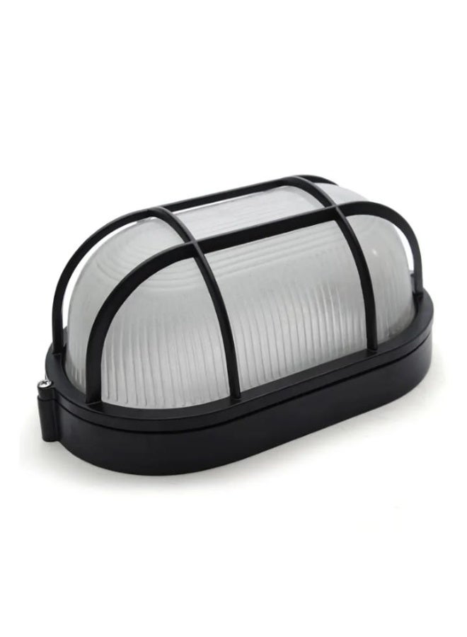 Industrial Oval Outdoor Bulkhead Wall Light, Matte Black Cage, Flush-Mount Nautical Marine Sconce