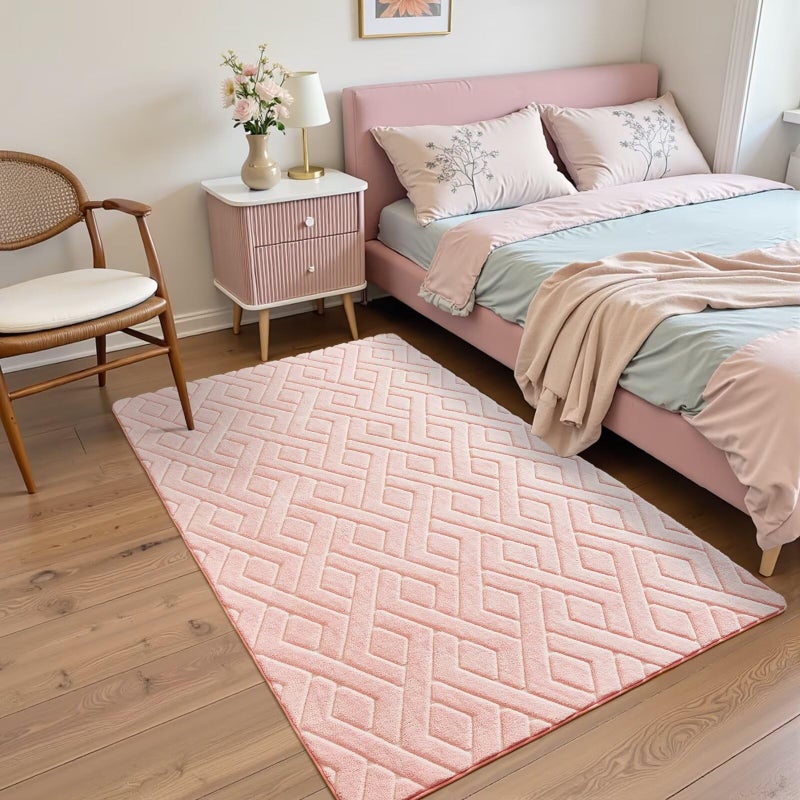 Flagover 4x6 Pink Washable Area Rug for Girls Bedroom, Modern Geometric Shag Non-Slip Living Room Rugs, Fluffy Plush Soft Memory Foam Carpet for Kids Room Nursery Room Dorm Bedside Decor - Image 2