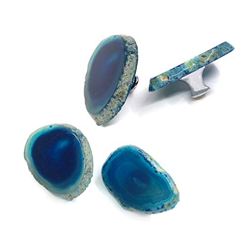 ZILucky Stone Cabinet Knobs for Nursery Dresser Cupboard Wardrobe Cabinet Kitchen Natural Stone Theme Knobs Pack of 2 (Blue #1) - Image 1
