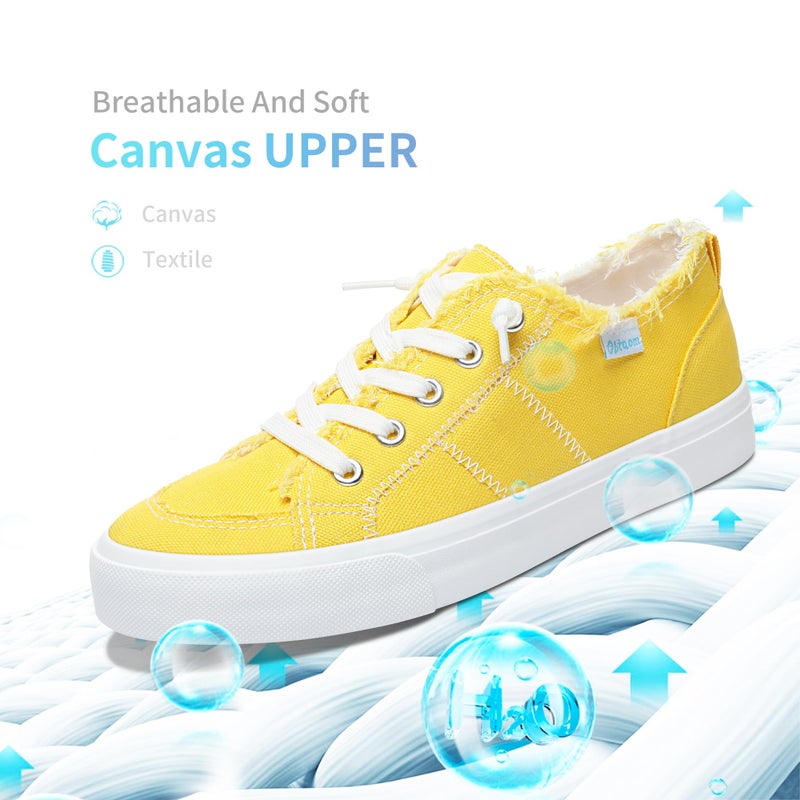 Obtaom Women's Play Fashion Sneaker Comfortable Canvas Slip on Shoes Washed Canvas Flatsï¼ˆLemon Yellowï¼ŒUS6ï¼‰ - Image 4