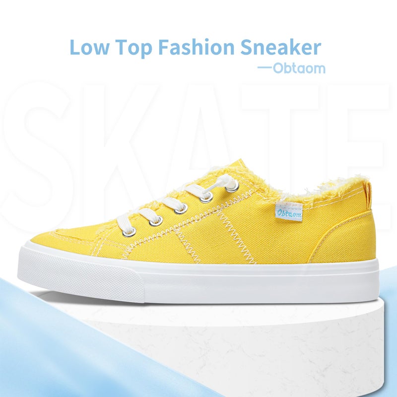 Obtaom Women's Play Fashion Sneaker Comfortable Canvas Slip on Shoes Washed Canvas Flatsï¼ˆLemon Yellowï¼ŒUS6ï¼‰ - Image 3