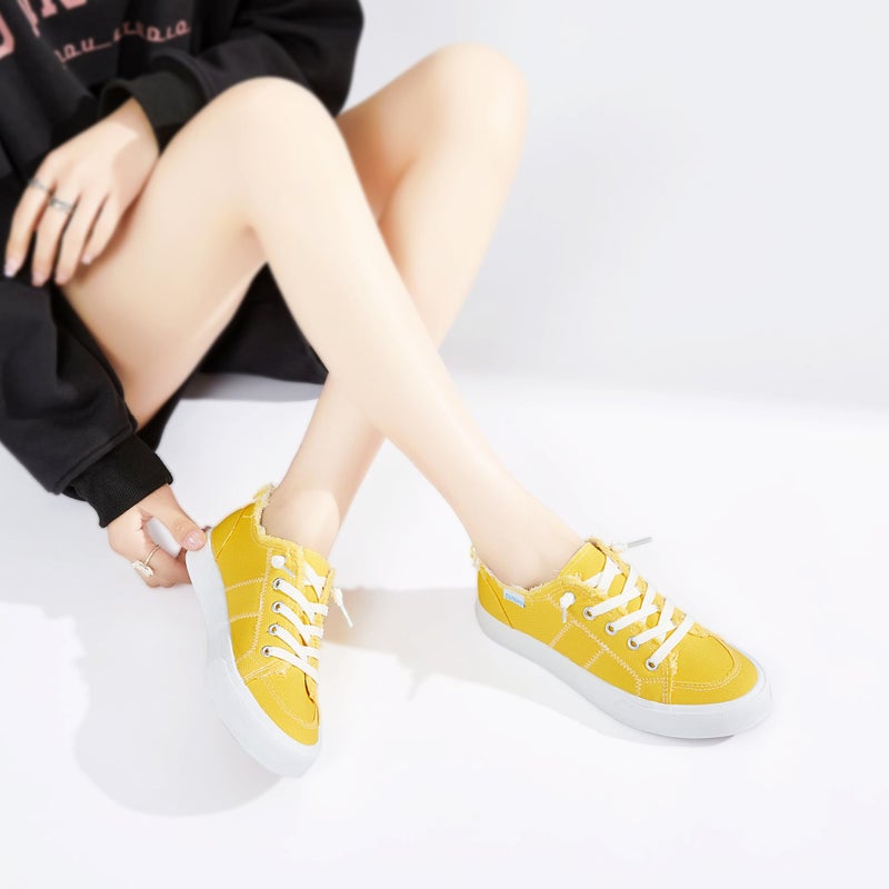 Obtaom Women's Play Fashion Sneaker Comfortable Canvas Slip on Shoes Washed Canvas Flatsï¼ˆLemon Yellowï¼ŒUS6ï¼‰ - Image 2