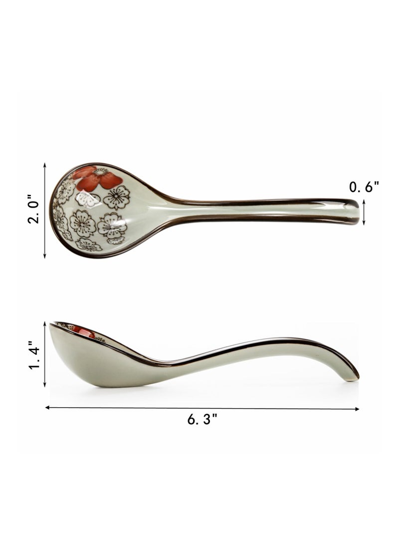 KASTWAVE 4 Pcs Asian Ceramic Soup Spoons, Chinese Soup Spoon, Japanese Ramen Spoon with Long Curved Handle, Porcelain Tablespoon, Kitchen Serving Spoon for Wonton, Dumpling RiceMiso, Noodles, Cereal - Image 2