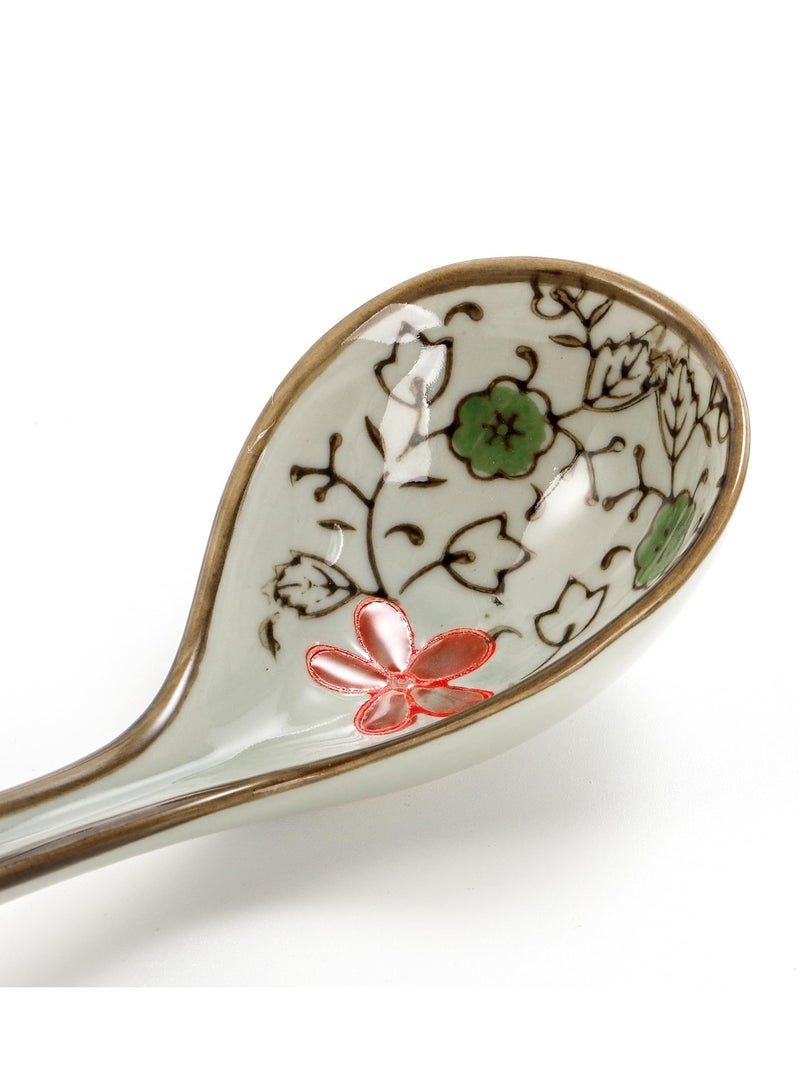 KASTWAVE 4 Pcs Asian Ceramic Soup Spoons, Chinese Soup Spoon, Japanese Ramen Spoon with Long Curved Handle, Porcelain Tablespoon, Kitchen Serving Spoon for Wonton, Dumpling RiceMiso, Noodles, Cereal - Image 3