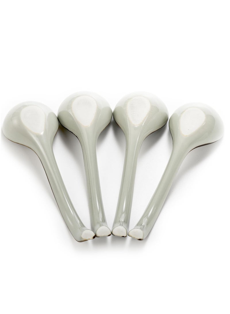 KASTWAVE 4 Pcs Asian Ceramic Soup Spoons, Chinese Soup Spoon, Japanese Ramen Spoon with Long Curved Handle, Porcelain Tablespoon, Kitchen Serving Spoon for Wonton, Dumpling RiceMiso, Noodles, Cereal - Image 4