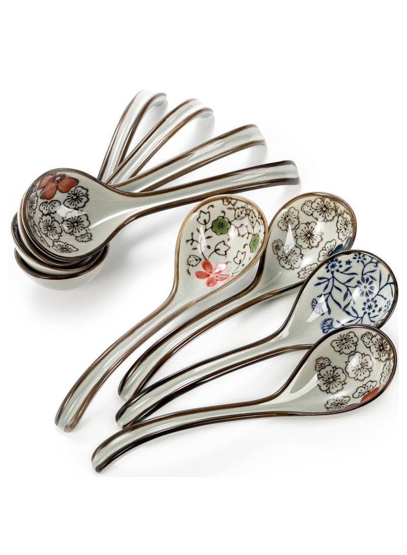 KASTWAVE 4 Pcs Asian Ceramic Soup Spoons, Chinese Soup Spoon, Japanese Ramen Spoon with Long Curved Handle, Porcelain Tablespoon, Kitchen Serving Spoon for Wonton, Dumpling RiceMiso, Noodles, Cereal - Image 5