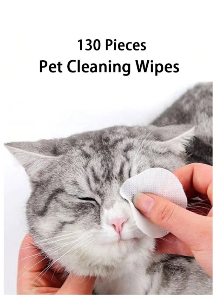 130 Pieces Pet wet wipes made of gentle cotton to clean eyes,ears and nose from tears,crusts and dirt on the eyes of cats and dogs,box containing - Image 1