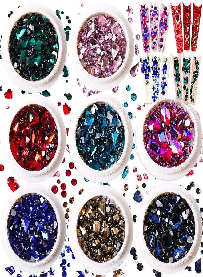 JERCLITY 8 Boxes Green Blue Gold Rose AB Lake Blue Montana Red Pink Nail Rhinestones for Nails Multi Shaped Sized Nail Crystals Gems Stones Rhinestones for Nail DIY Crafts Clothes Shoes Jewelry - Image 1