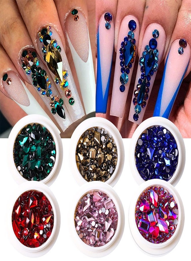 JERCLITY 8 Boxes Green Blue Gold Rose AB Lake Blue Montana Red Pink Nail Rhinestones for Nails Multi Shaped Sized Nail Crystals Gems Stones Rhinestones for Nail DIY Crafts Clothes Shoes Jewelry - Image 2