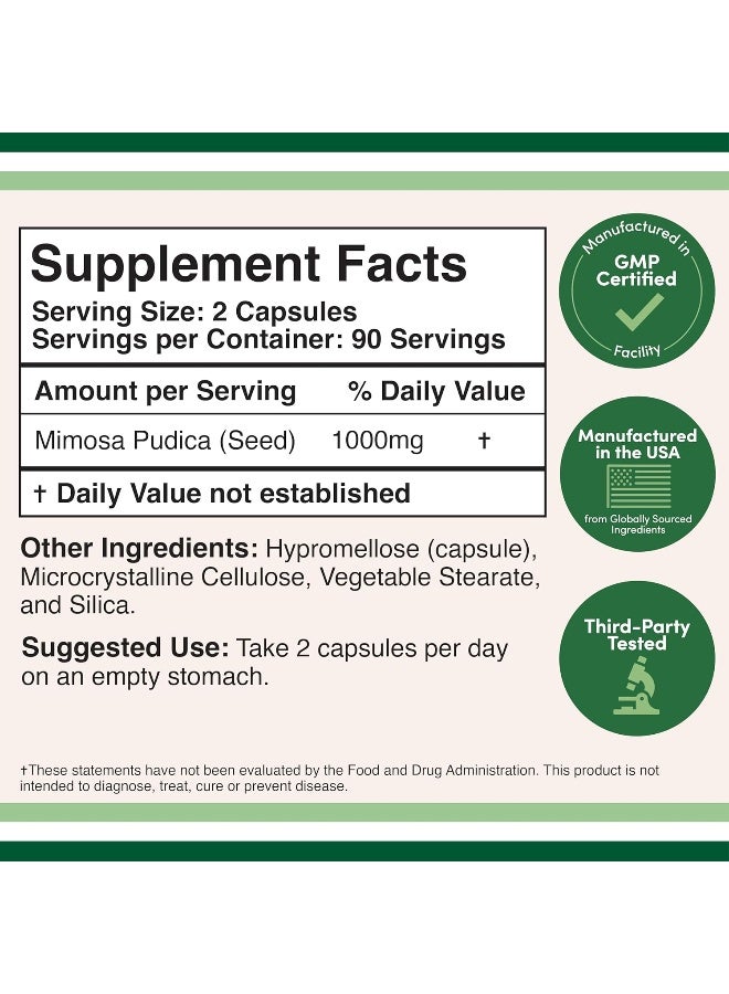 كبسولات بذور الميموزا بوديكا 180 كبسولة، إمداد لمدة 3 أشهر 1000 مجم لكل وجبة لدعم الأمعاء وتطهير الطفيليات للبالغين - Image 2
