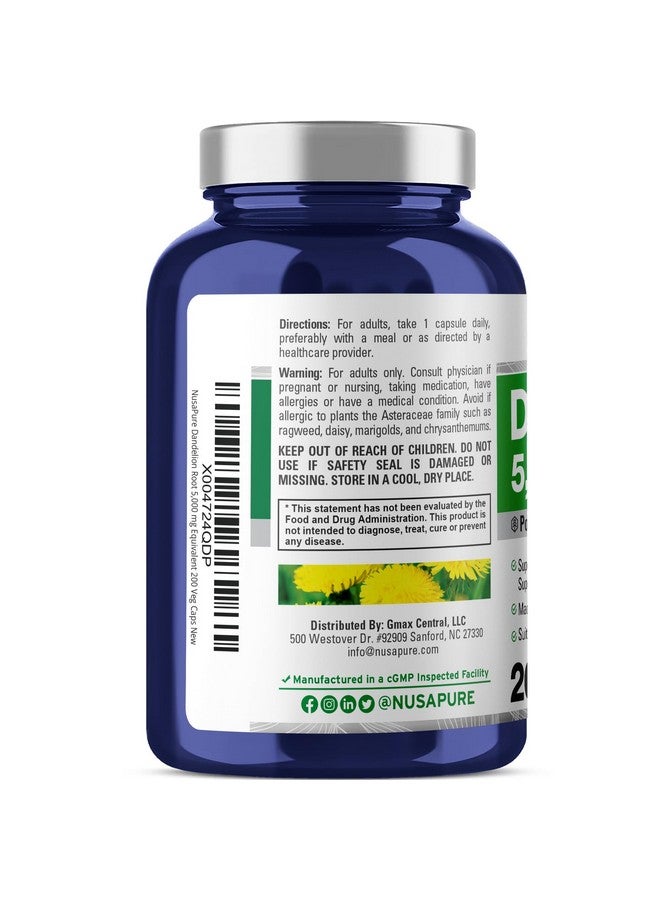 NusaPure Dandelion Root 20:1 Extract, 250 mg Equivalent to 5000mg 200 Veggie Capsules (Non-GMO) - Image 3