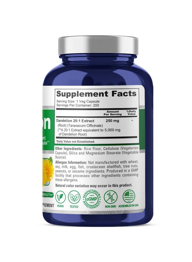 NusaPure Dandelion Root 20:1 Extract, 250 mg Equivalent to 5000mg 200 Veggie Capsules (Non-GMO) - Image 2