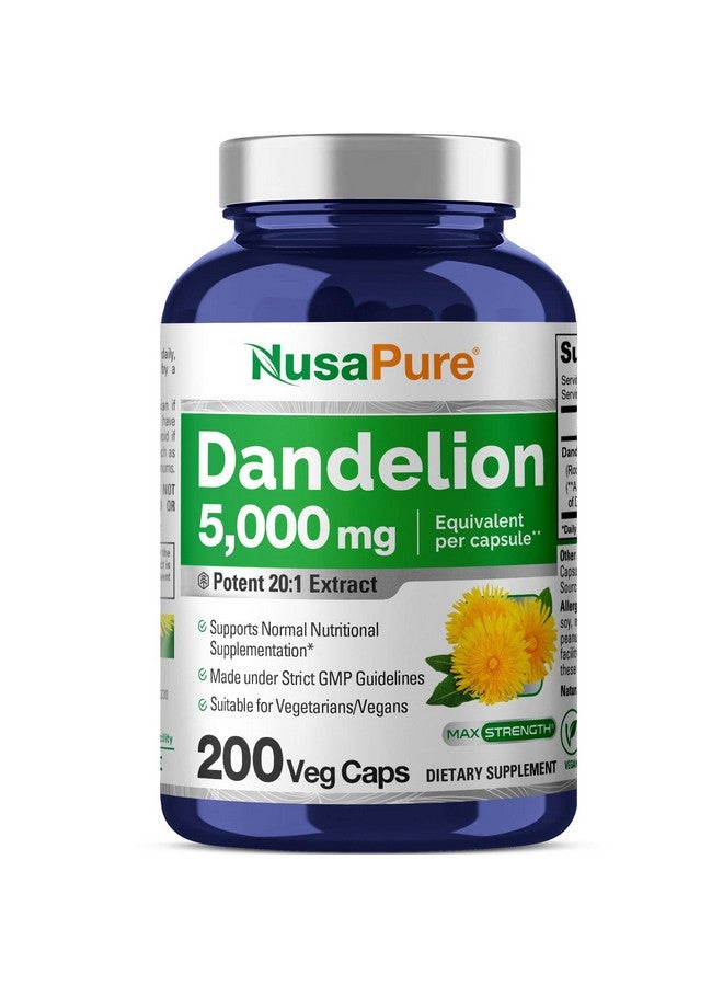 NusaPure Dandelion Root 20:1 Extract, 250 mg Equivalent to 5000mg 200 Veggie Capsules (Non-GMO) - Image 1