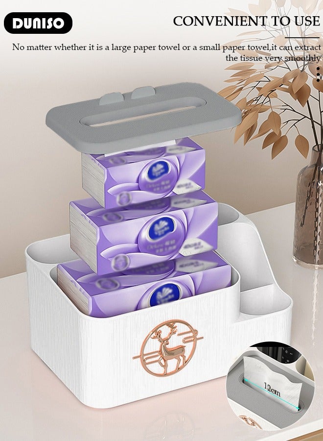 DUNISO صندوق تخزين المناديل المكتبي، صندوق تخزين مناديل متعدد الوظائف مع حامل للهاتف، صندوق تخزين القرطاسية المكتبي للغرفة المعيشية، المكتب، الطاولة الجانبية، خزانة الملابس، غرفة النوم، الحمام - Image 5