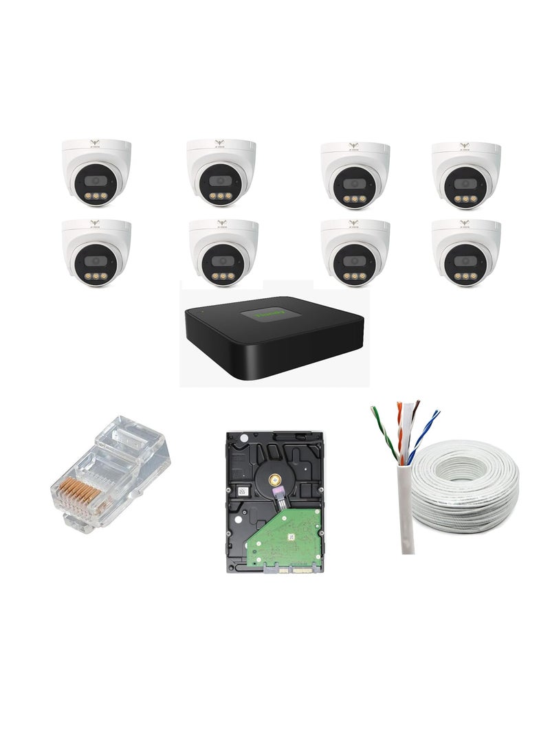JK Vision JK Vision 5MP CCTV IP Camera Full Set 8 Dome 8 Channel NVR with inBuilt POE 1TB Hard Disk Cat6 Cable 100 Meter 8 RJ45 Connector  - Image 1