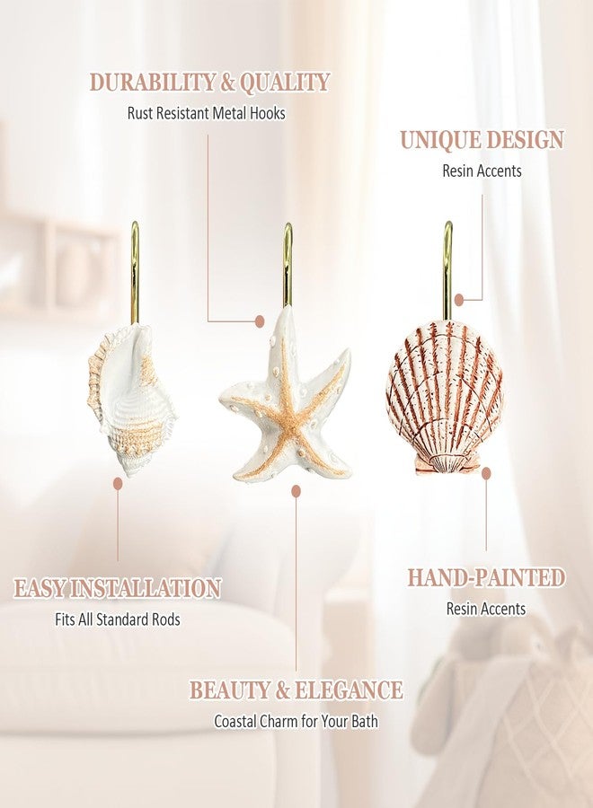 MOASIOP Gold Shower Curtain Hooks, 12PCS Rust-Proof Decorative Resin Bathroom Hooks, Elegant Seashell Design for Bathroom, Bedroom, Living Room Decor, Easy to Install - Image 4