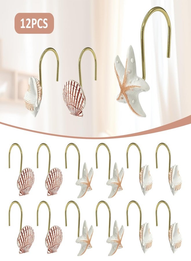 MOASIOP Gold Shower Curtain Hooks, 12PCS Rust-Proof Decorative Resin Bathroom Hooks, Elegant Seashell Design for Bathroom, Bedroom, Living Room Decor, Easy to Install - Image 3
