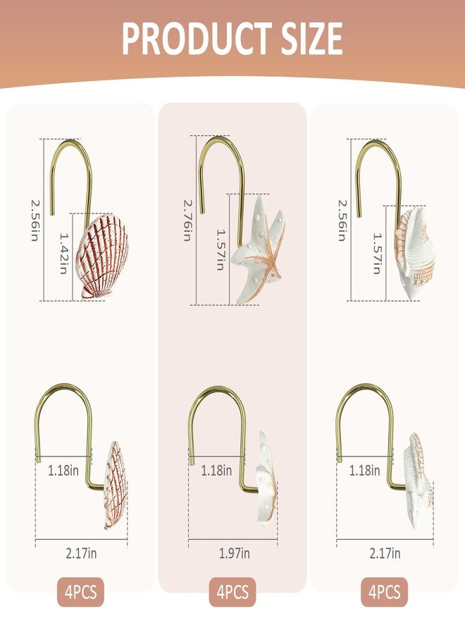 MOASIOP Gold Shower Curtain Hooks, 12PCS Rust-Proof Decorative Resin Bathroom Hooks, Elegant Seashell Design for Bathroom, Bedroom, Living Room Decor, Easy to Install - Image 2