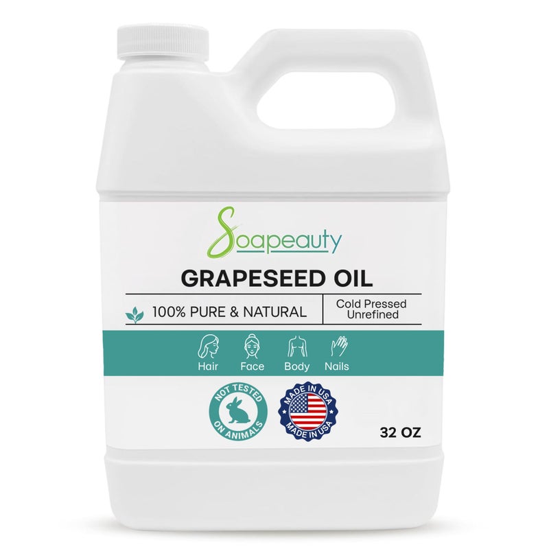 Soapeauty GRAPESEED OIL Cold Pressed Unrefined | 100% Natural Available in Bulk | Carrier for Essential Oils, Face, Skin, Hair Moisturizer, Soap Making | 32 OZ - Image 1