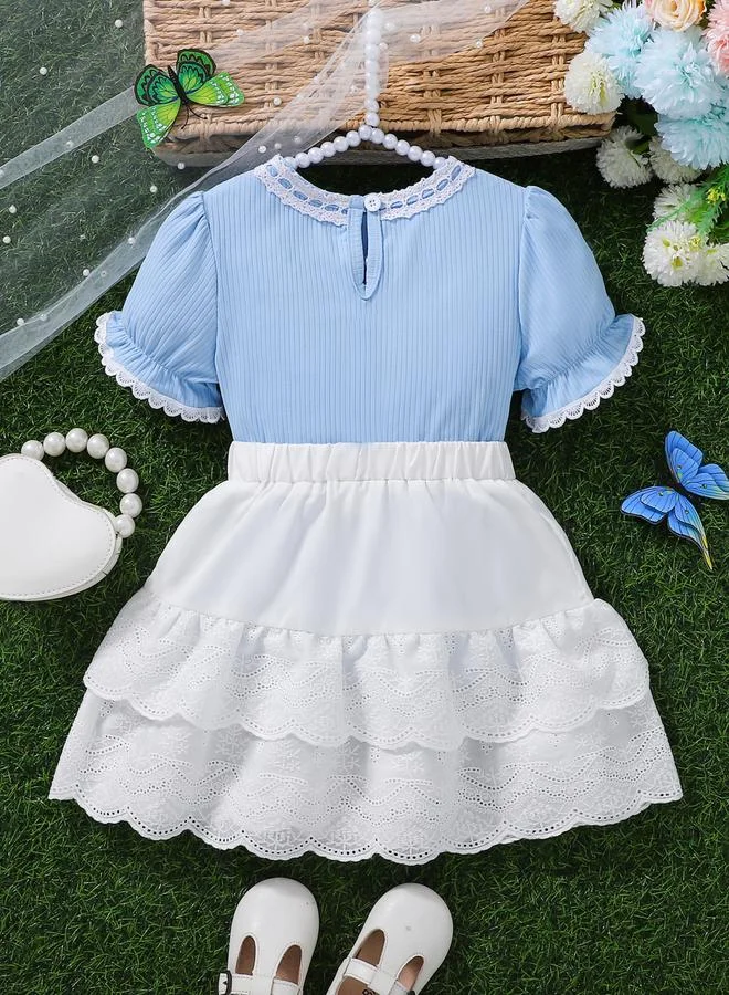 Take Two Girls Puff Sleeve Top and Ruffle Skirt Set