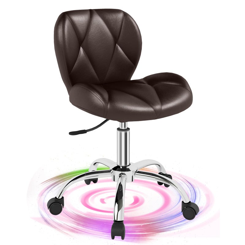 OUTMASTER Home Office Chair - Modern Armless Swivel Desk Chair, Adjustable PU Leather With Wheels for Small Space (Brown) - Image 1