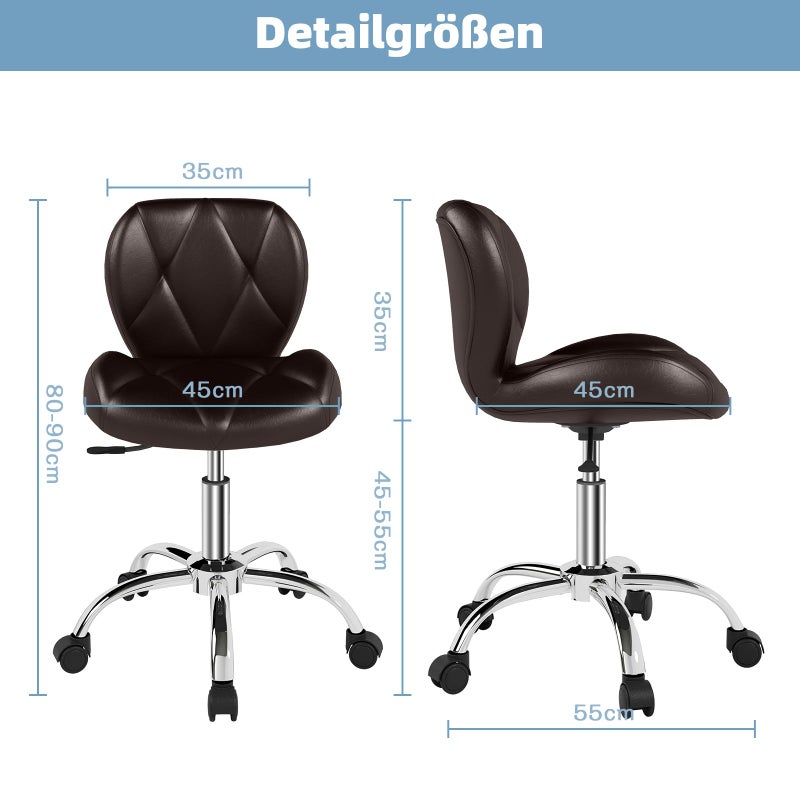OUTMASTER Home Office Chair - Modern Armless Swivel Desk Chair, Adjustable PU Leather With Wheels for Small Space (Brown) - Image 5