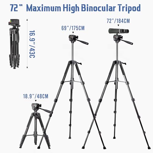 Lusweimi Binocular Tripod, 72” Spotting Scope Tripod Stand with Binocular Adapter and 2 QR Plates, Travel Camera Stand with Phone Holder/Carry Bag, Compatible with Binoculars/Spotting Scope/Camera/Phone - Image 2