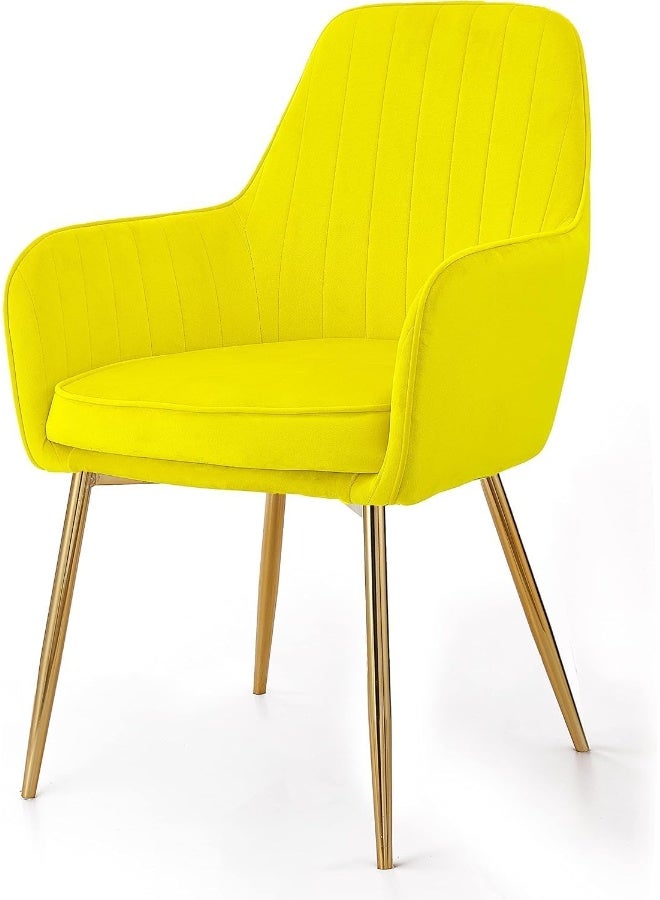Comfynest Velvet Upholstered Kitchen Chair with Thick Cushions and Metal Legs – Perfect Armchair for Dining and Living Room (Yellow) - Image 1