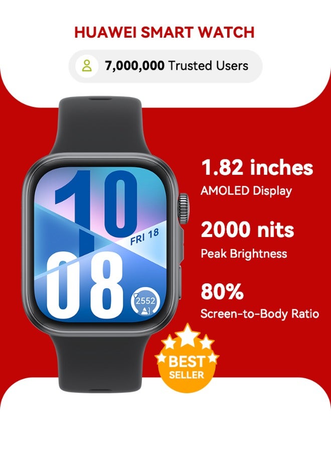 HUAWEI Watch FIT4 Smart Watch, 1.82” Display, 100+ Sports modes, Fitness and Sleep Tracker, Heart Rate Monitor, Emotional Wellbeing Assistant, up to 10-Day Battery Life, iOS & Android Black - Image 1