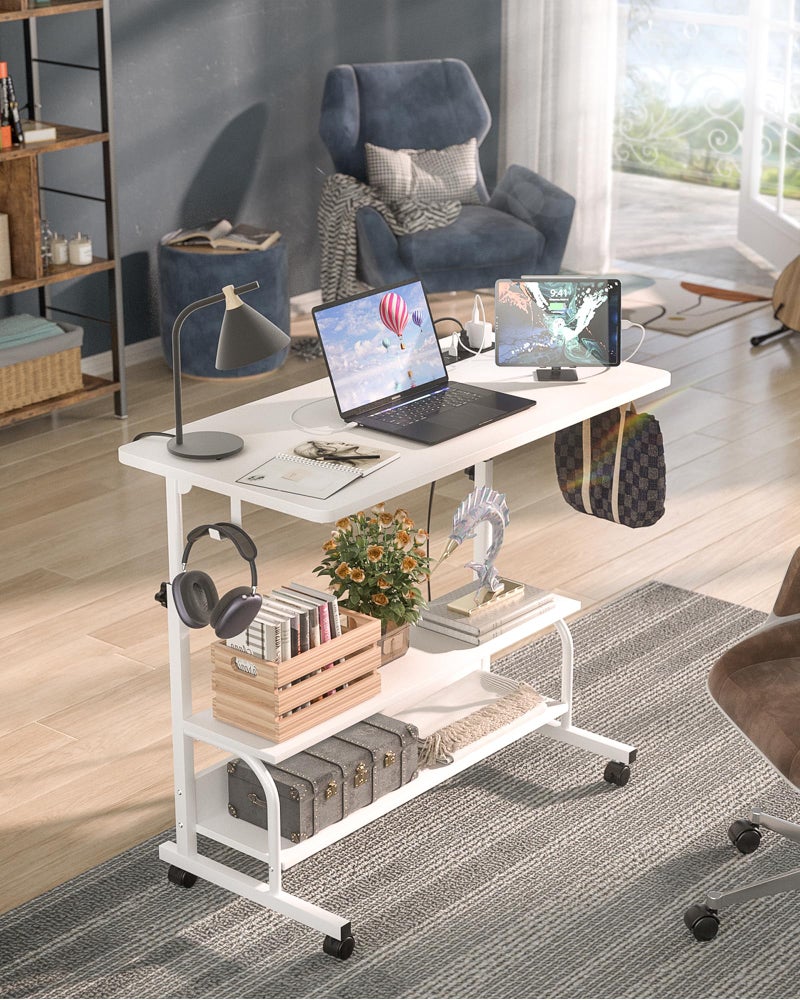 Armocity Rolling Standing Desk with Power Outlets, 32" Manual Height Adjustable Mobile Computer Desk with Wheels, Small Portable Sit Stand Laptop Couch Table for Bed & Sofa Home Office, Whtie - Image 5