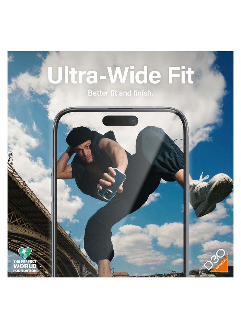 PanzerGlass حماية شاشة بانزر جلاس™ الصديقة للبيئة لمصفوفة آيفون 15 بلس - حماية، إطالة وإحداث فرق - مع مساعدة التركيب لتسهيل التثبيت - Image 3