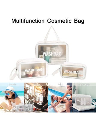Cosmetic Bag,3 Pcs Toiletry Bag Makeup Bag Travel Bag Set for Toiletries, Portable Toiletry Bags for Traveling Women, Translucent Waterproof Make Up Bag for Travel and Bathroom (White) - view 2