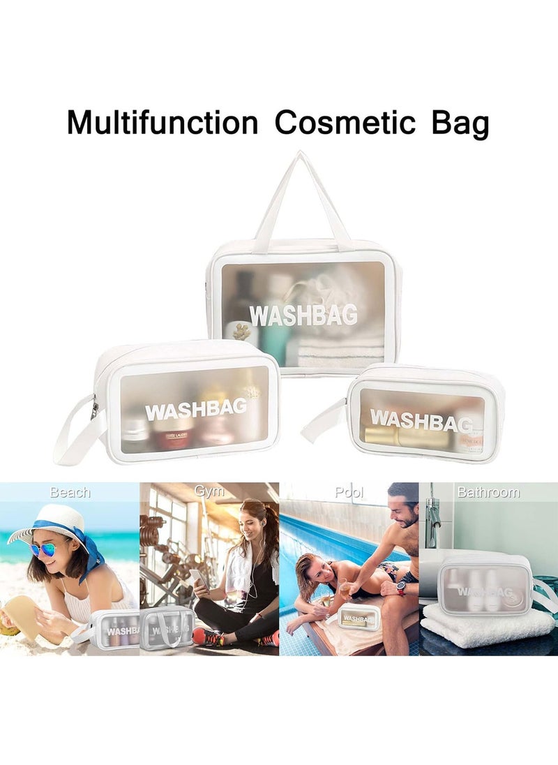 HomarKet Cosmetic Bag,3 Pcs Toiletry Bag Makeup Bag Travel Bag Set for Toiletries, Portable Toiletry Bags for Traveling Women, Translucent Waterproof Make Up Bag for Travel and Bathroom (White)  - Image 2