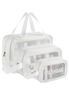 HomarKet Cosmetic Bag,3 Pcs Toiletry Bag Makeup Bag Travel Bag Set for Toiletries, Portable Toiletry Bags for Traveling Women, Translucent Waterproof Make Up Bag for Travel and Bathroom (White)  - Image 1