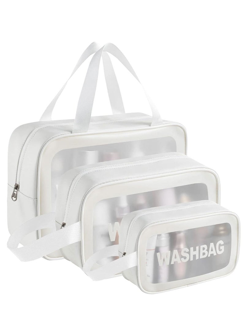HomarKet Cosmetic Bag,3 Pcs Toiletry Bag Makeup Bag Travel Bag Set for Toiletries, Portable Toiletry Bags for Traveling Women, Translucent Waterproof Make Up Bag for Travel and Bathroom (White)  - Image 1
