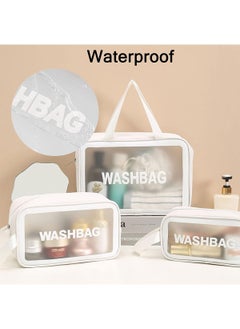 HomarKet Cosmetic Bag,3 Pcs Toiletry Bag Makeup Bag Travel Bag Set for Toiletries, Portable Toiletry Bags for Traveling Women, Translucent Waterproof Make Up Bag for Travel and Bathroom (White)  - Image 4