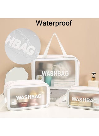 Cosmetic Bag,3 Pcs Toiletry Bag Makeup Bag Travel Bag Set for Toiletries, Portable Toiletry Bags for Traveling Women, Translucent Waterproof Make Up Bag for Travel and Bathroom (White) - view 4