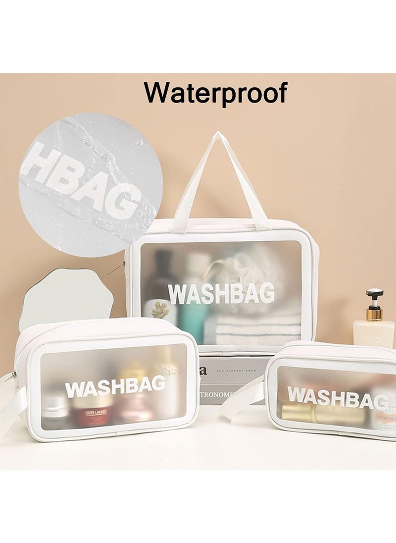 HomarKet Cosmetic Bag,3 Pcs Toiletry Bag Makeup Bag Travel Bag Set for Toiletries, Portable Toiletry Bags for Traveling Women, Translucent Waterproof Make Up Bag for Travel and Bathroom (White)  - Image 4