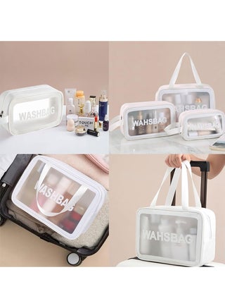 Cosmetic Bag,3 Pcs Toiletry Bag Makeup Bag Travel Bag Set for Toiletries, Portable Toiletry Bags for Traveling Women, Translucent Waterproof Make Up Bag for Travel and Bathroom (White) - view 3