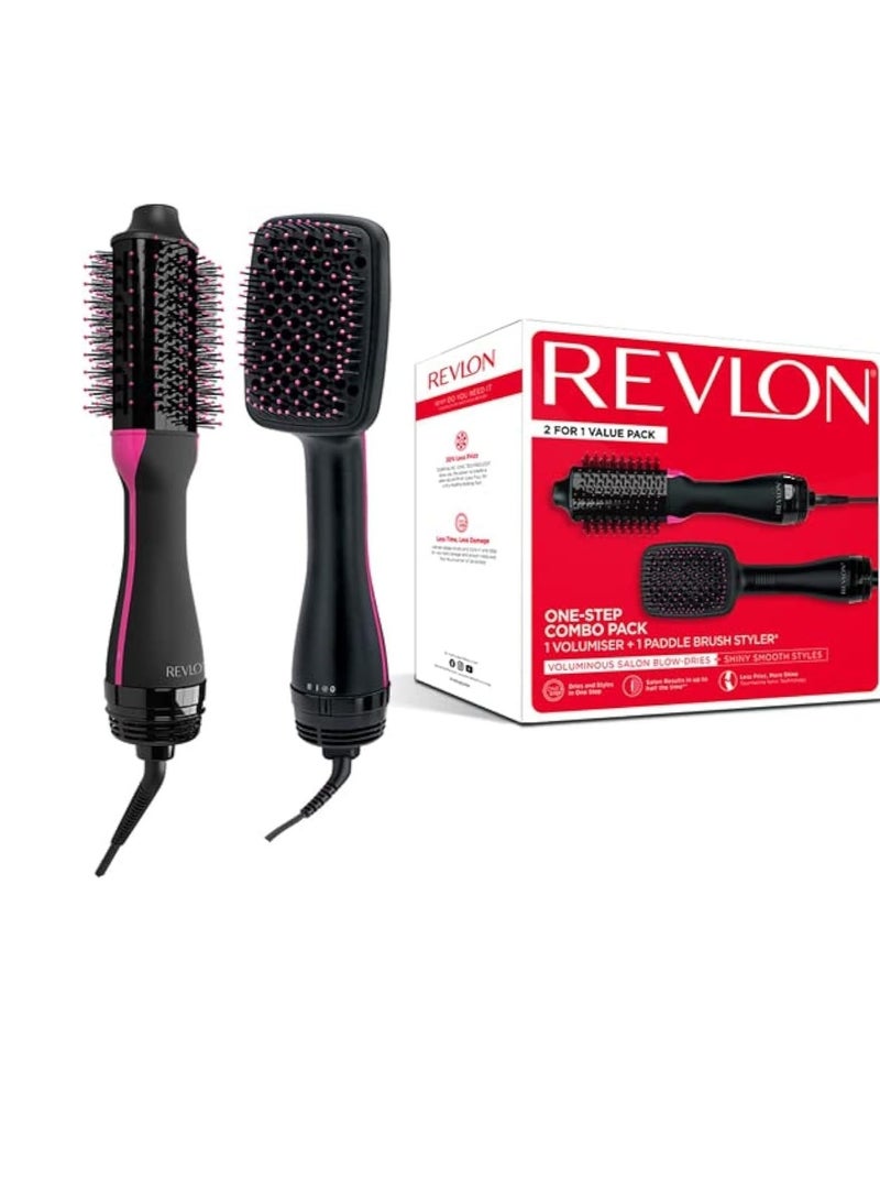 ريفلون RVDR5282 مجموعة كومبو بخطوة واحدة، مُكثِّف للشعر + مُصفِّف شعر بفرشاة مجداف - أسود - Image 1