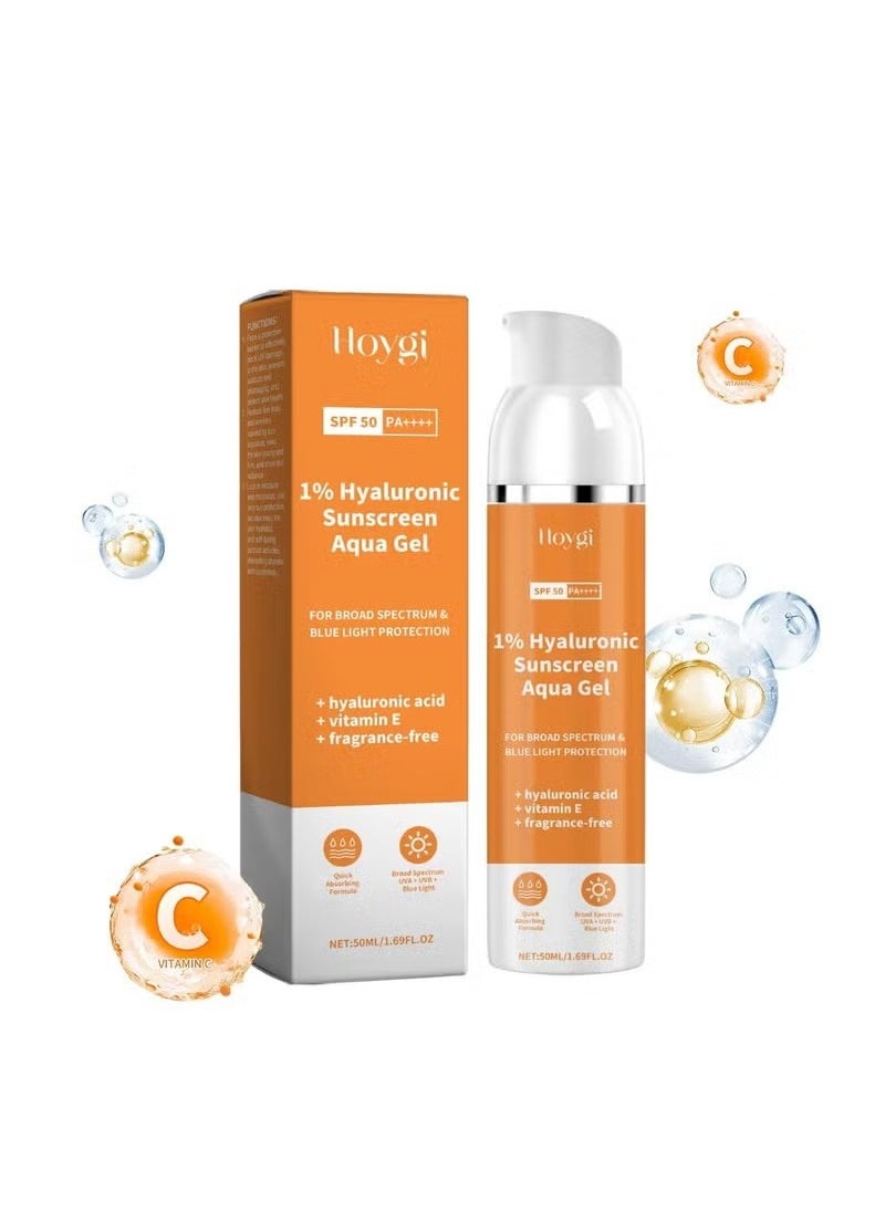 Hoygi Hyaluronic Sunscreen Aqua Ultra Light Gel With Spf 50 Pa++++ For Broad Spectrum, UV A, UV B & Blue Light Protection For Oily Skin - 50G(Dermaco), Pack Of 1 