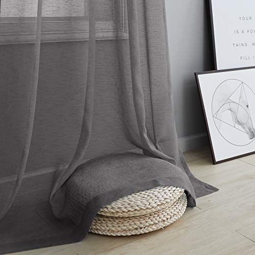 Pitalk Charcoal Grey Curtains 84 Inch Length for Bedroom Windows 2 Panels Set Grommet Linen Look Light Filtering Semi Transparent Solid Dark Gray Sheer Curtains for Living Room Office 52x84 Long Dark Grey - Image 5